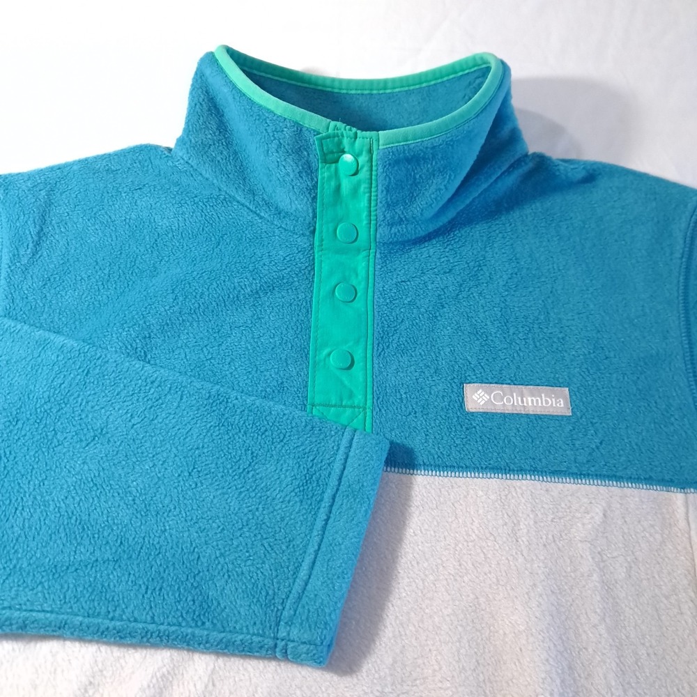 Columbia Men's Fleece Jacket M Nimbus Gray, Electric Turqu Half Snap Mock Neck - Picture 7 of 9